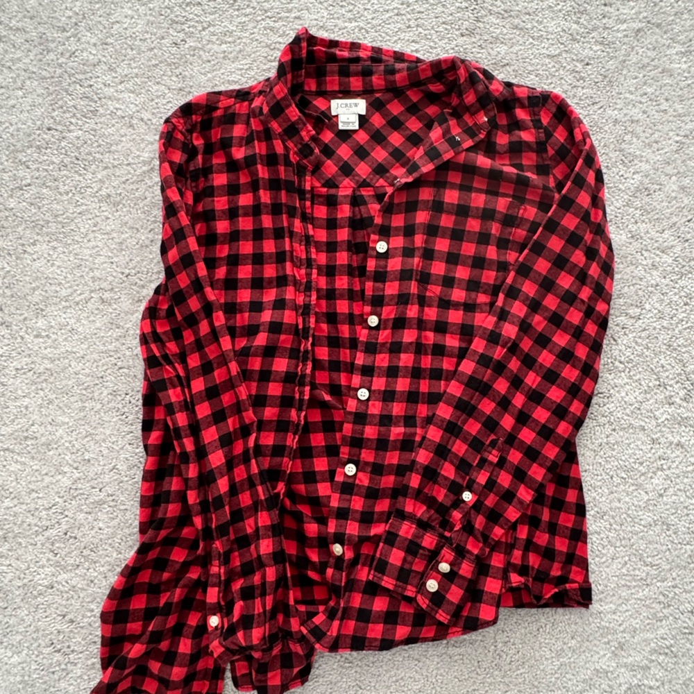 J. Crew Red and Black Plaid Women's Button Down Shirt